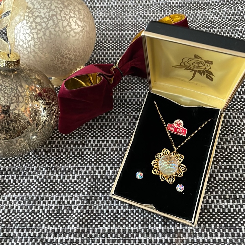 Fire Ball Necklace + Stud Earrings
